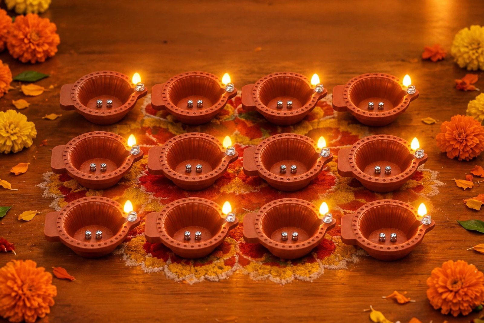 12 Pcs Water Sensor LED Diya - Smokeless Flameless Water Diya for Diwali, Home, Mandir Decoration (Pack of 12) - Image 3