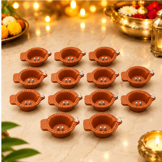 12 Pcs Water Sensor LED Diya - Smokeless Flameless Water Diya for Diwali, Home, Mandir Decoration (Pack of 12)